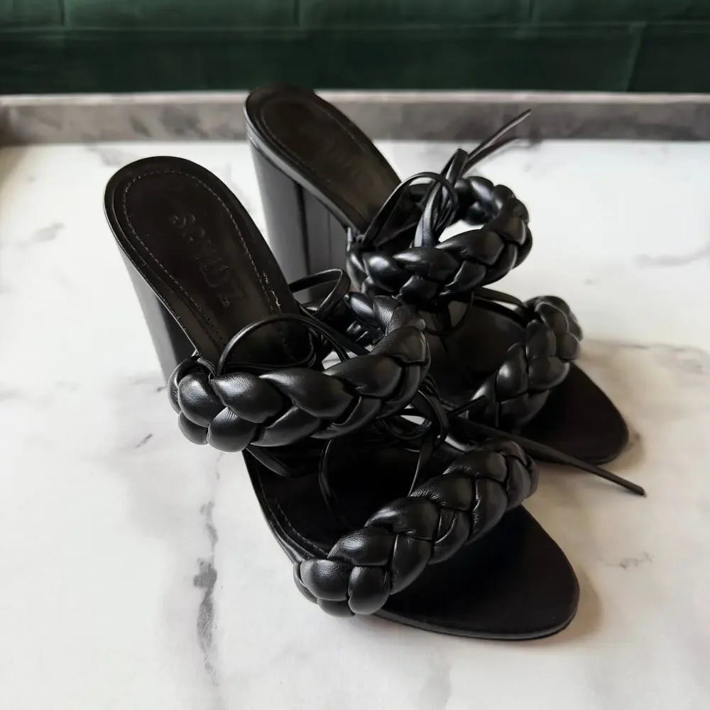 SCHUTZ Zarda Black Block Heel Sandals Size 7